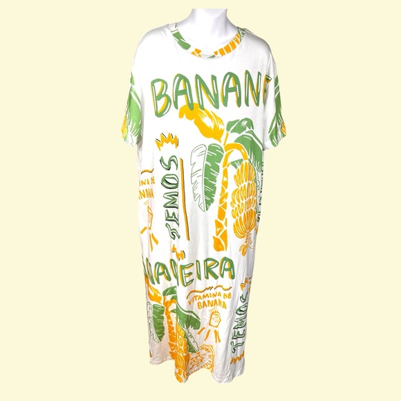 FARM Rio from Anthropologie NWT SZ XL tropical Banana printed tshirt midi dress - Picture 4 of 16